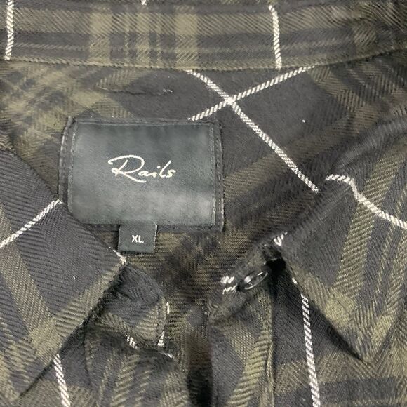 Rails Women’s Sz XL Plaid Button Up Shirt Long Sleeve Black & Green - Picture 2 of 8